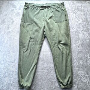 Womens Plus 1X Jogger Sweatpants Olive + Oak Green Waffle Pocket Ruffle Waist